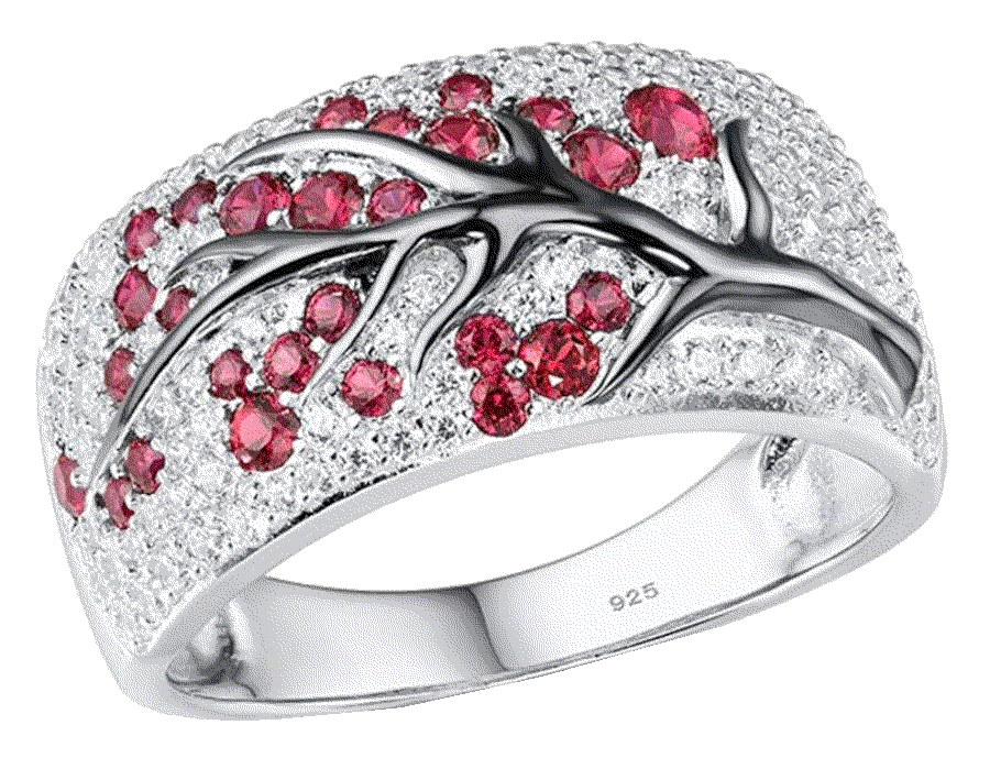 Sterling Silver Cherry Tree Ring White Cubic Zirconia Branches Ring  Santuzza