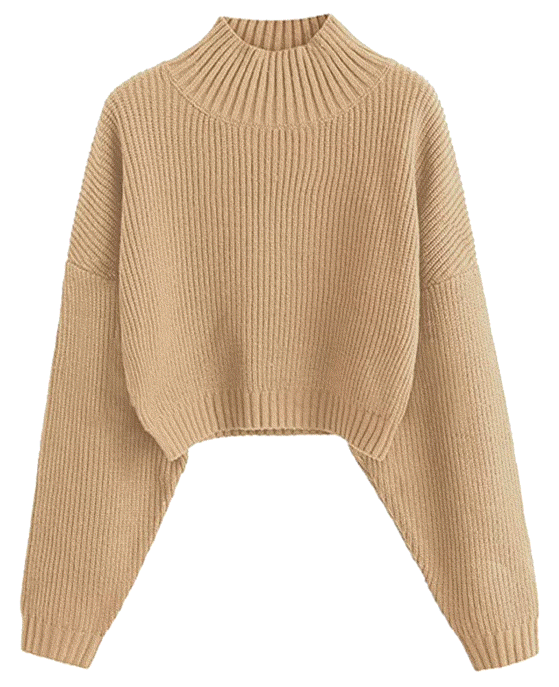 High Neck Lantern Sleeve Ribbed Knit Pullover Sweater Jumper Zaful