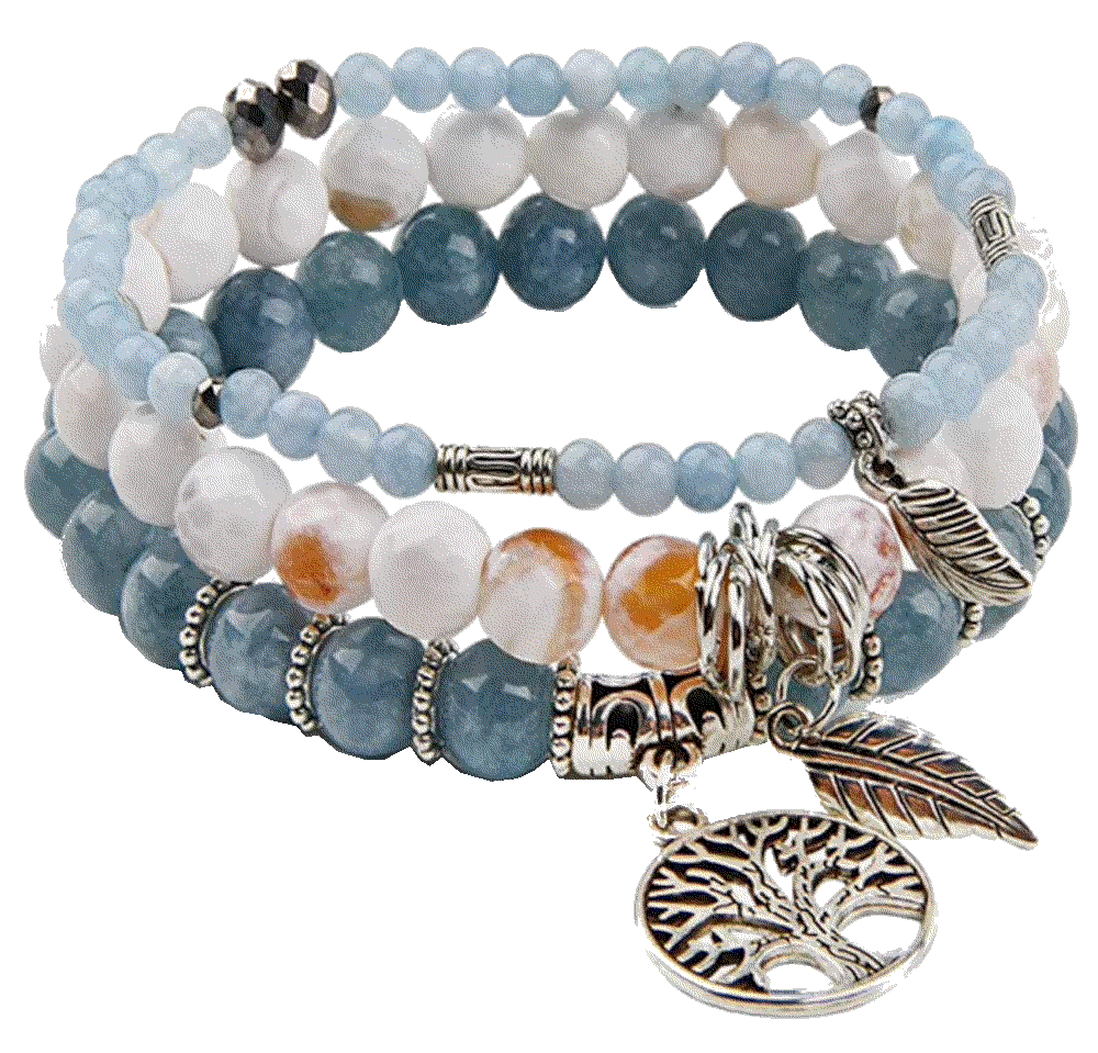 Turquoise Jasper & Tibetan Agate Gemstone Beaded Bracelet Jardme
