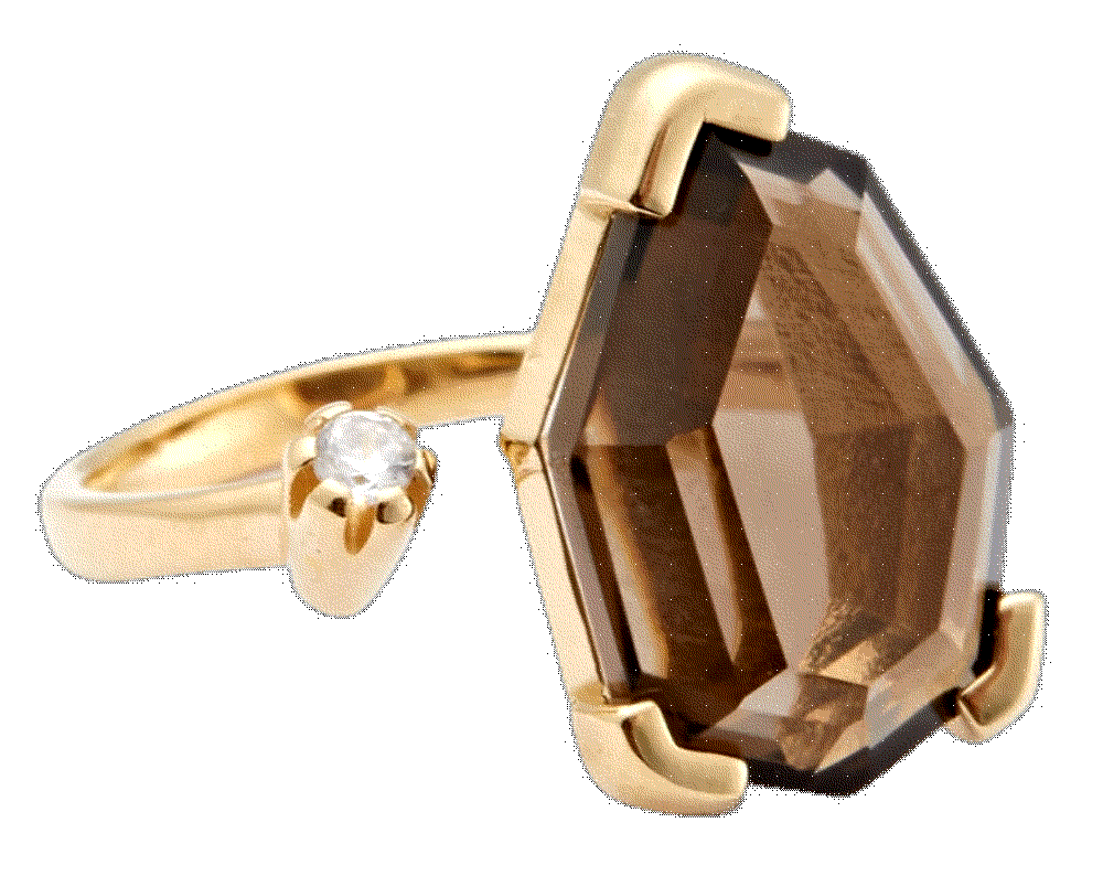 Gold-plated, quartz and Siamite ring Cornelia Webb