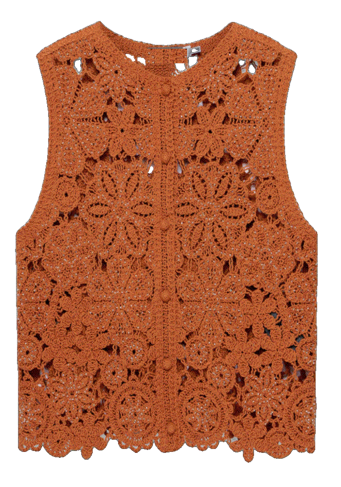 Orange Cotton Blend Embellished Crochet Waistcoat Mint Velvet