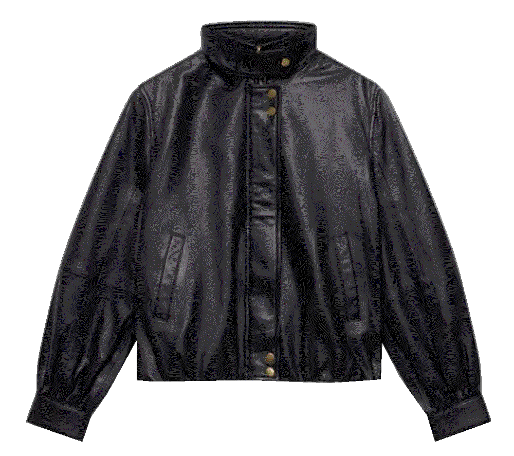 Black funnel leather jacket black Mint Velvet