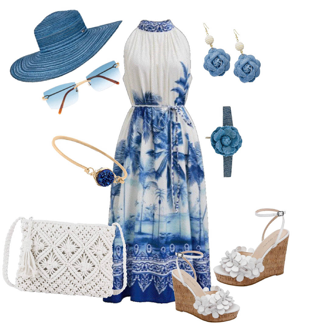 raffia bag with a belted nautica dress