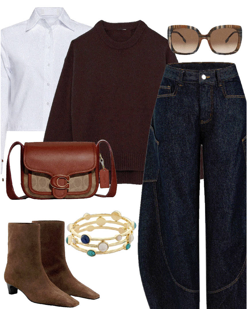 dark barrel jeans and sweater