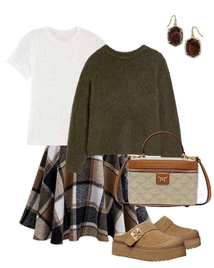 casual comfy tartan skirt outfit