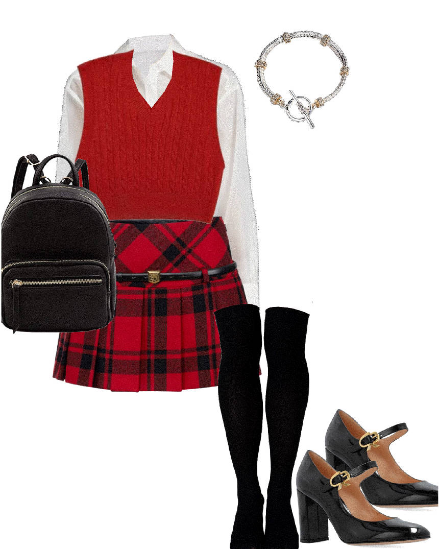 tartan red mini skirt preppy outfit style