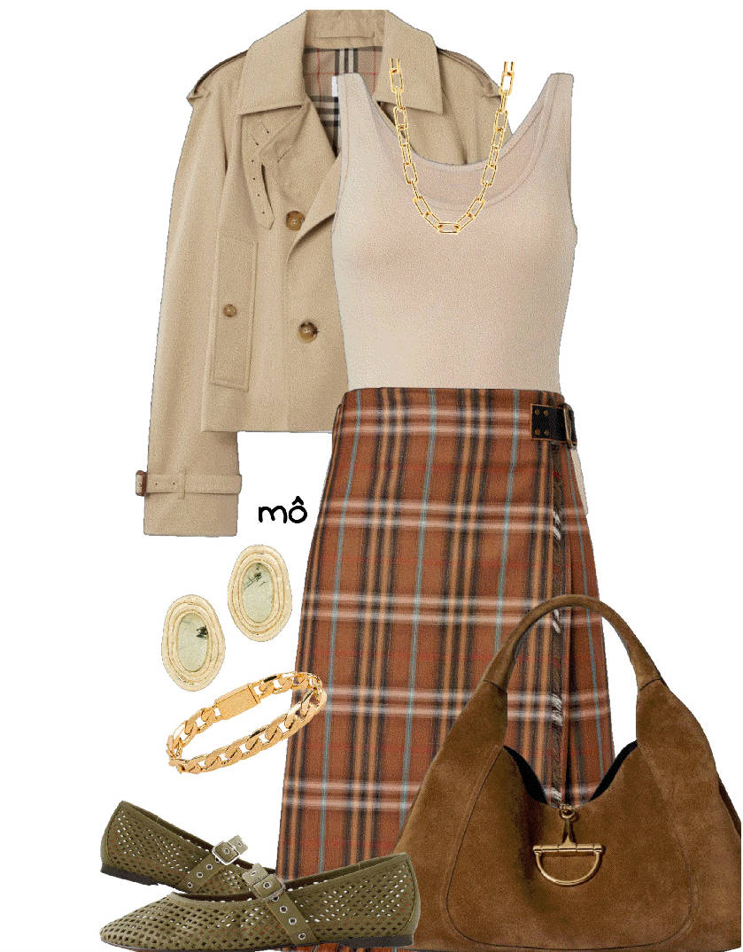 plaid skirt and trench coat
