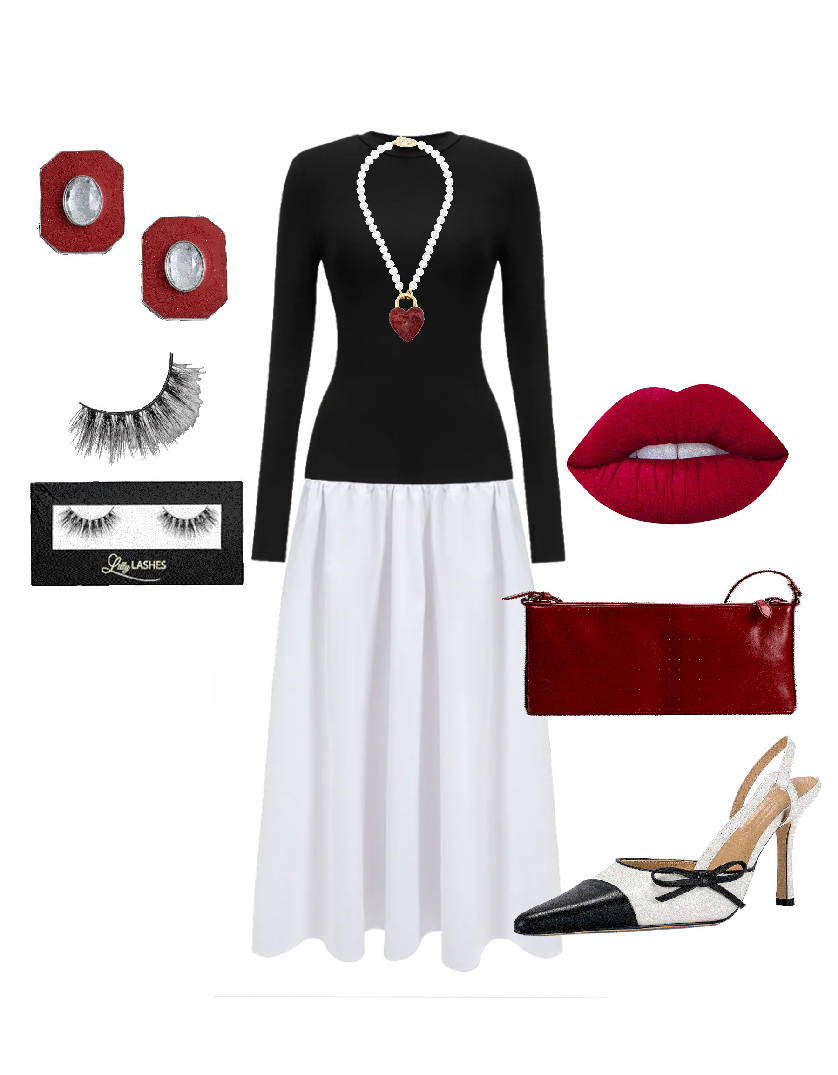 white and black dress and black and white shoes