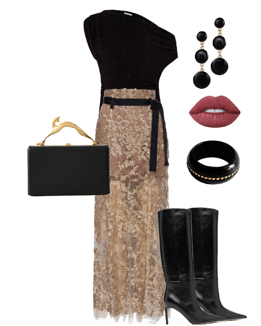 evening sequin skirt witj black top
