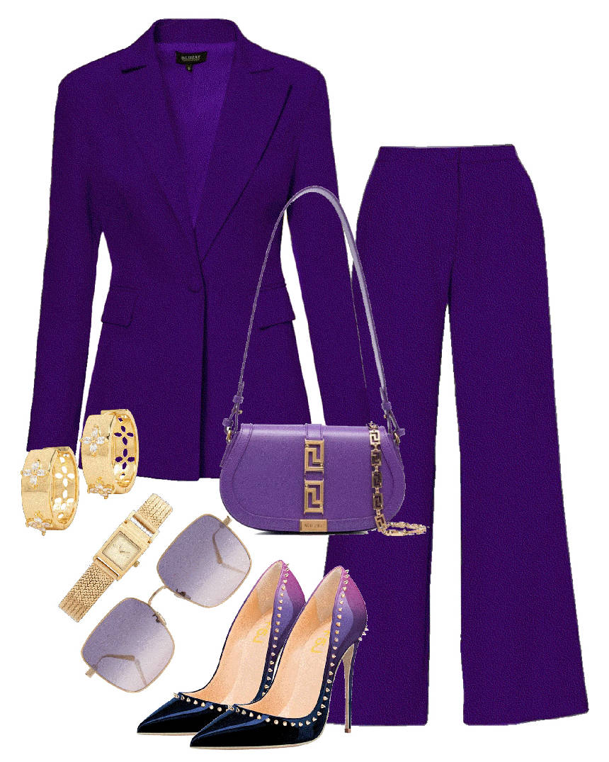 power look stylish purple pants suit