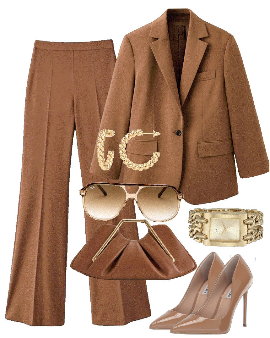 power look stylish camel pants suit