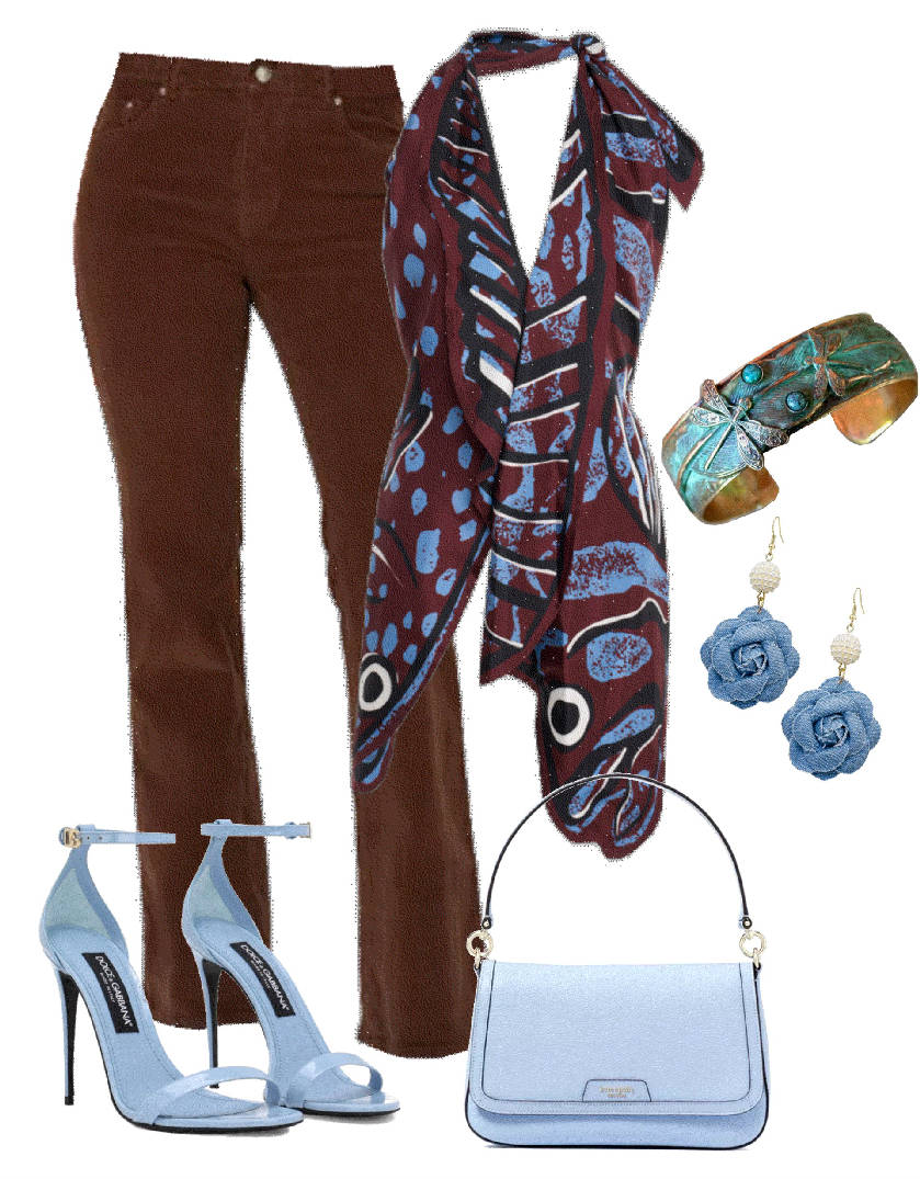 flare corduroy pants and v-neck top