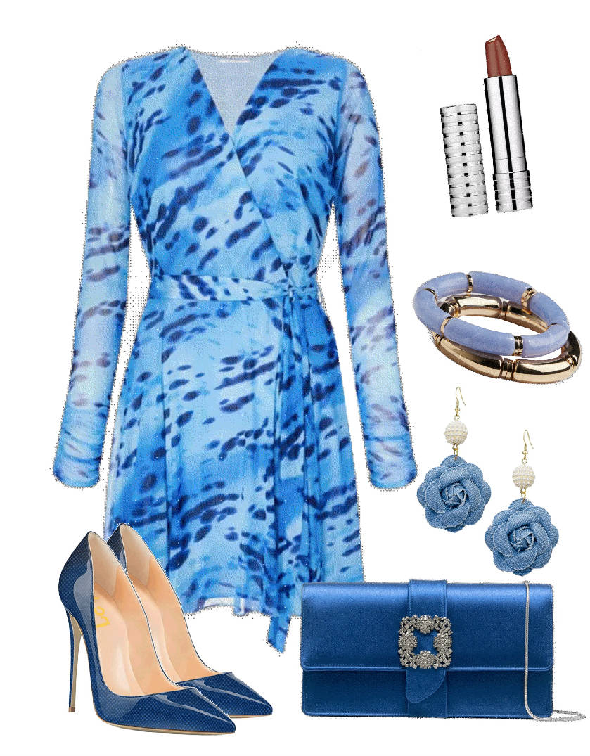 wrap blue printed mini dress