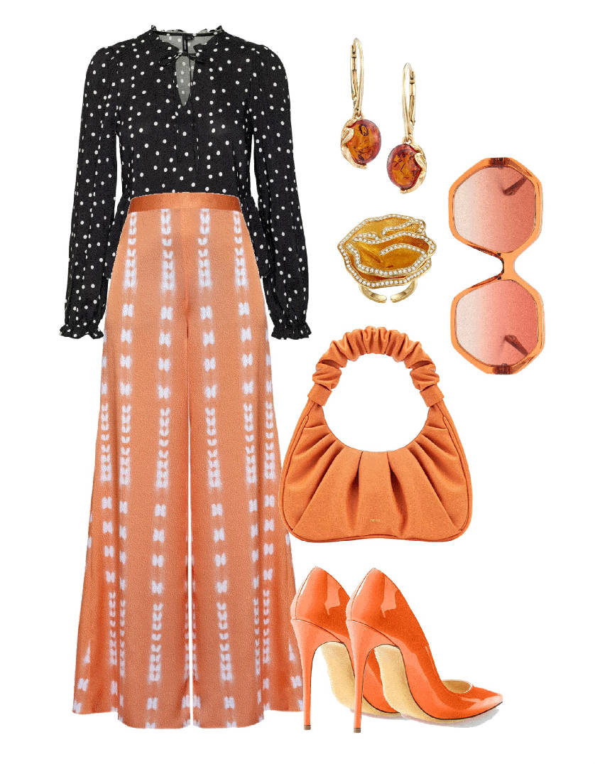 polka dot over geo print pants