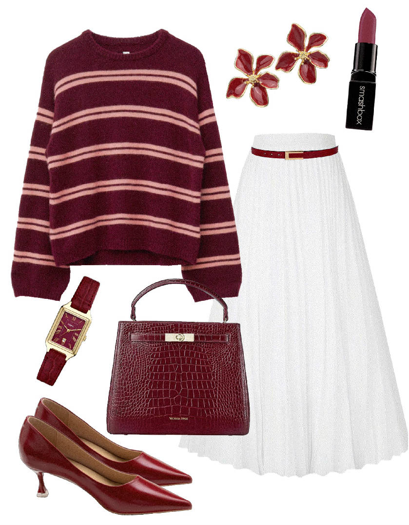 oversized stripe sweater and skirt