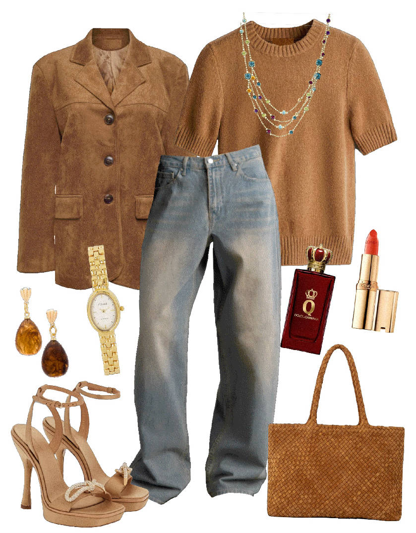 wide leg wshed jeans and suede jacket