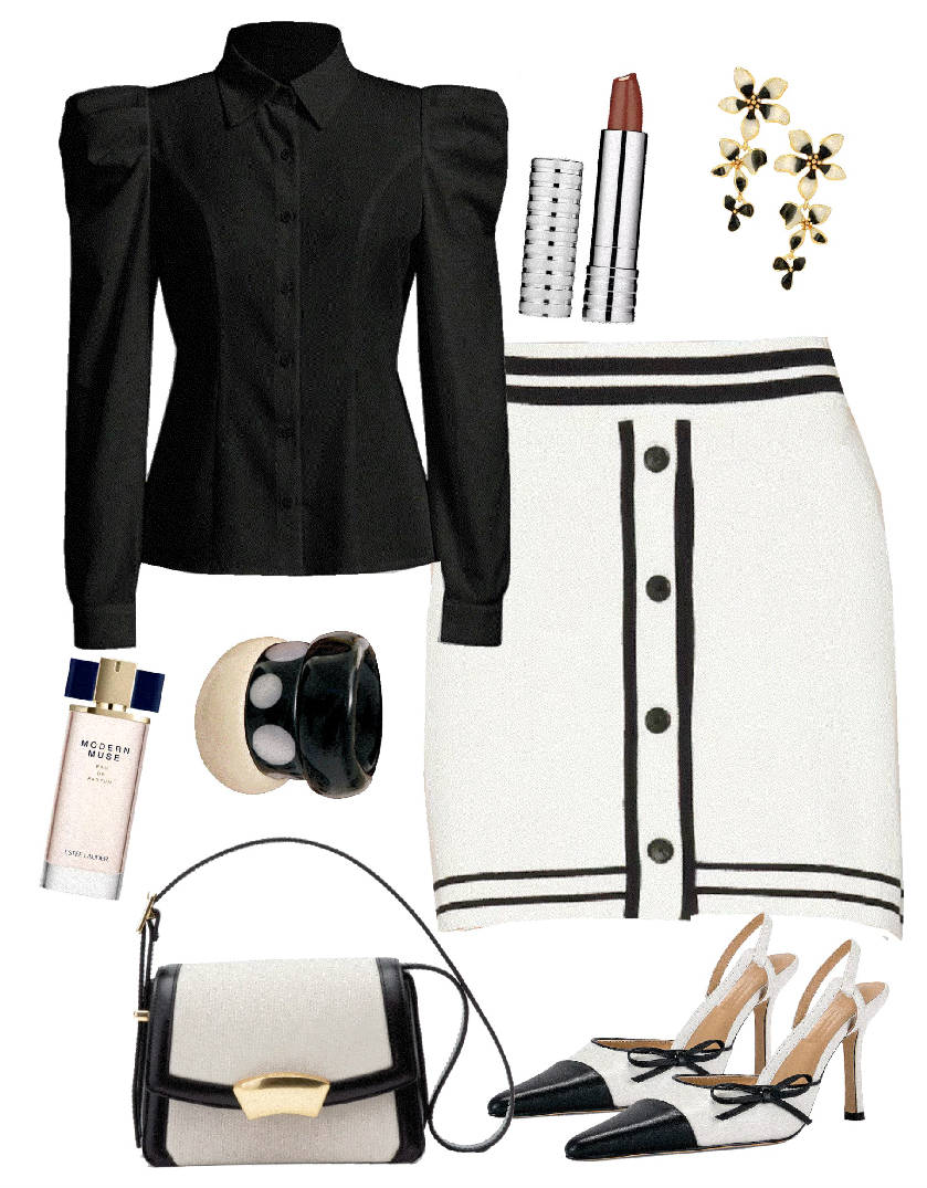 crossbody bag with black and white outfit
