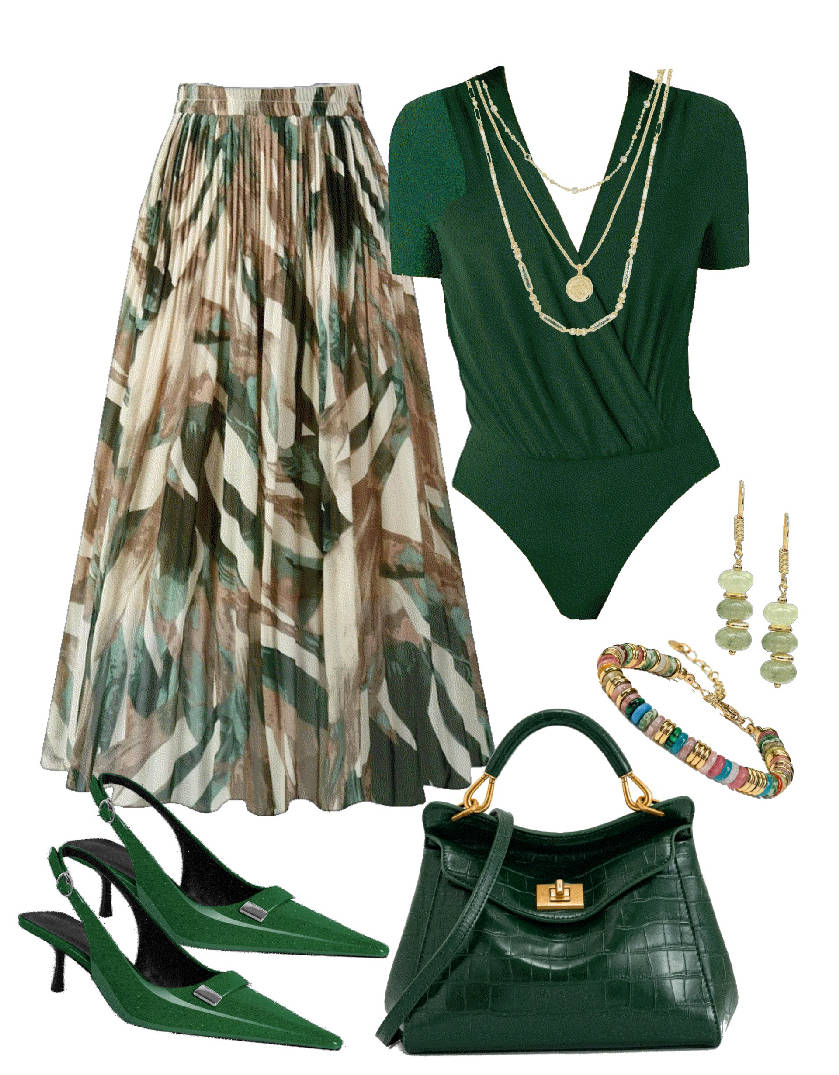 print pleated midi skirt