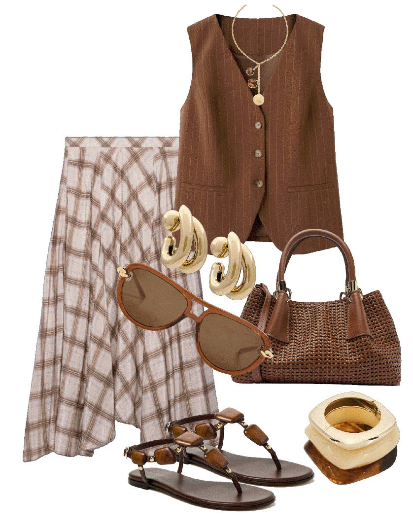 maxi plaid skirt and vest