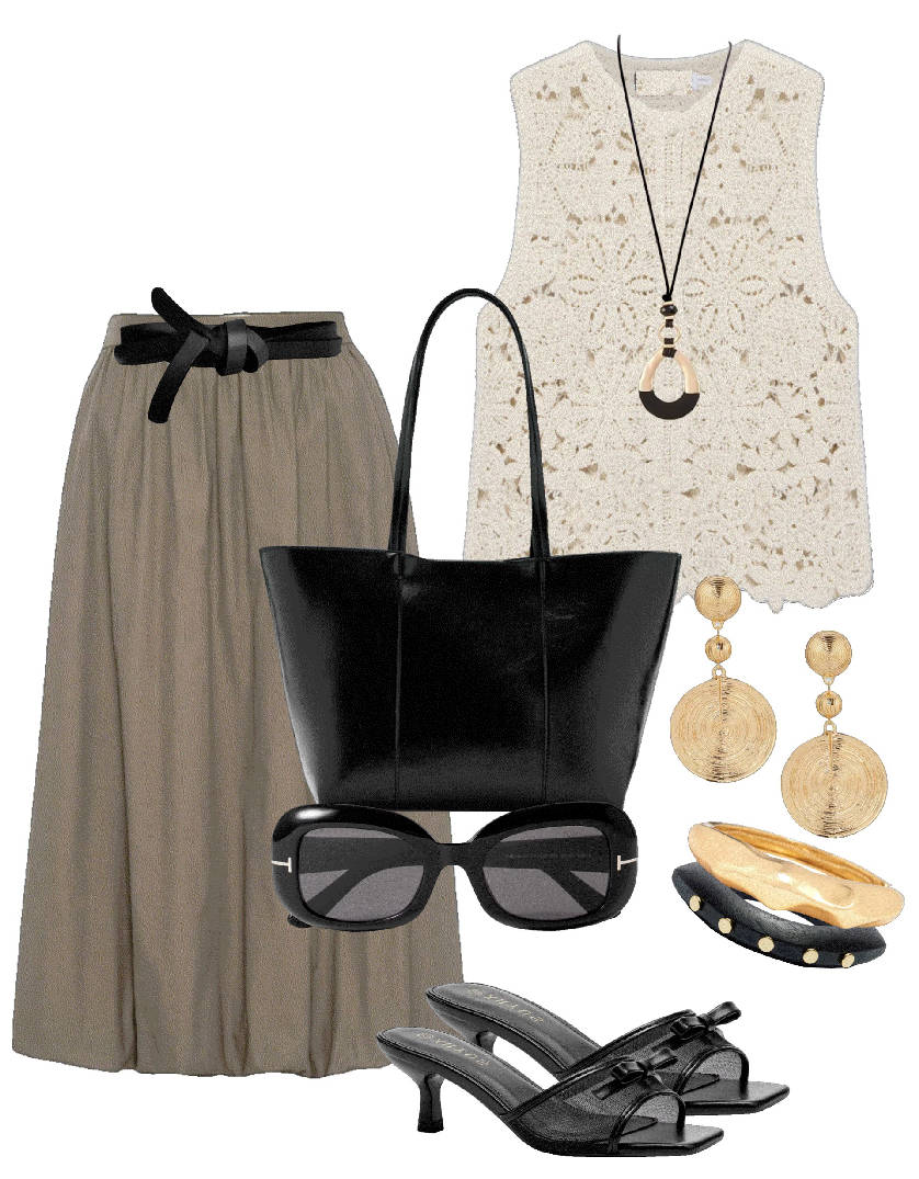 maxi skirt and mule sandals