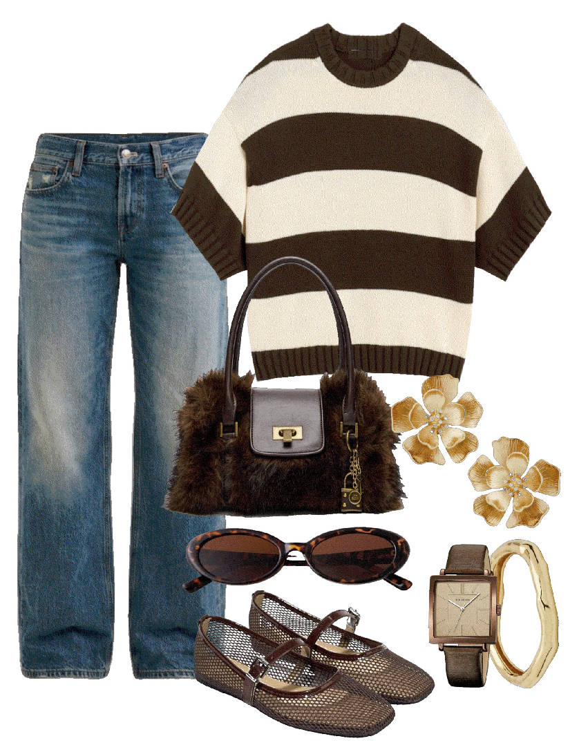 brown mesh mary jane and jeans outfit
