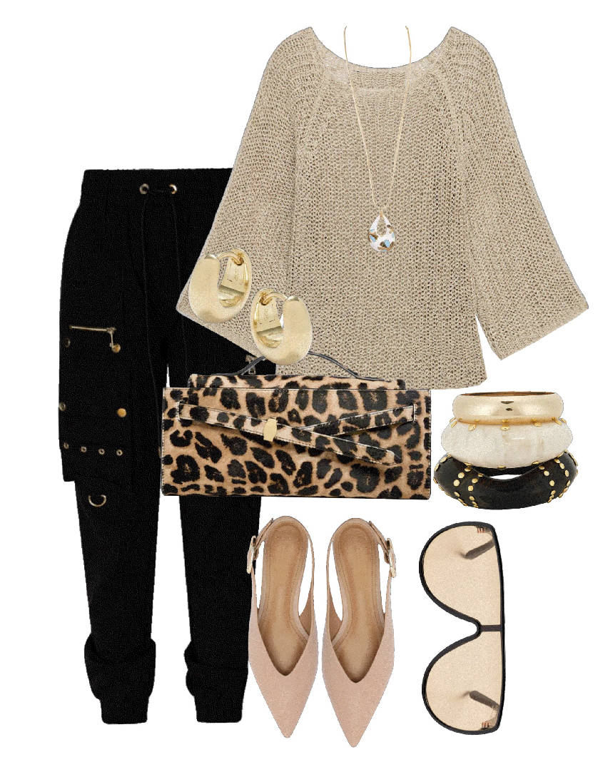 cargo pants a knit sweater and flats