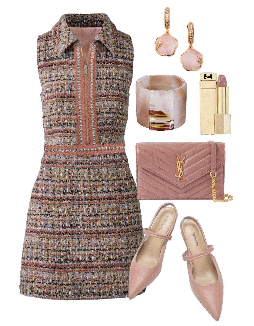 tweed mini dress and slingback flats