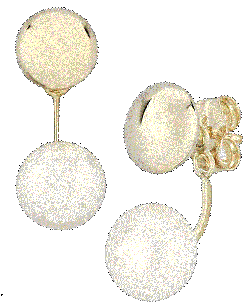 Flat ball pearl 8 1 2 mm drop earrings set in 14k yellow gold Macys