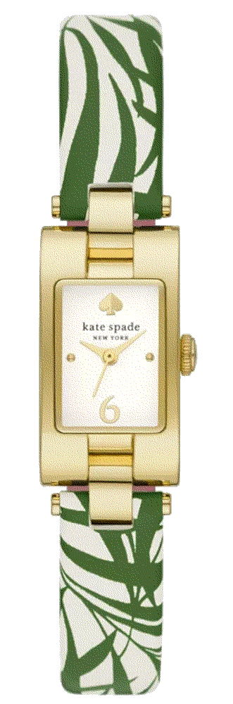 Brookville in Gold-Tone Plated with Green White Leather Strap Watch 12mm Kate Spade