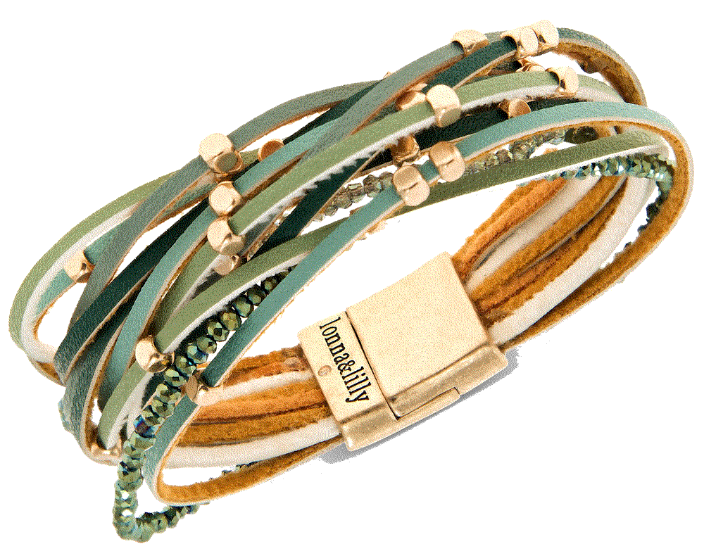 Gold-Tone Beaded & Faux-Leather Multi-Row Magnetic Bracelet Ionna & Lilly