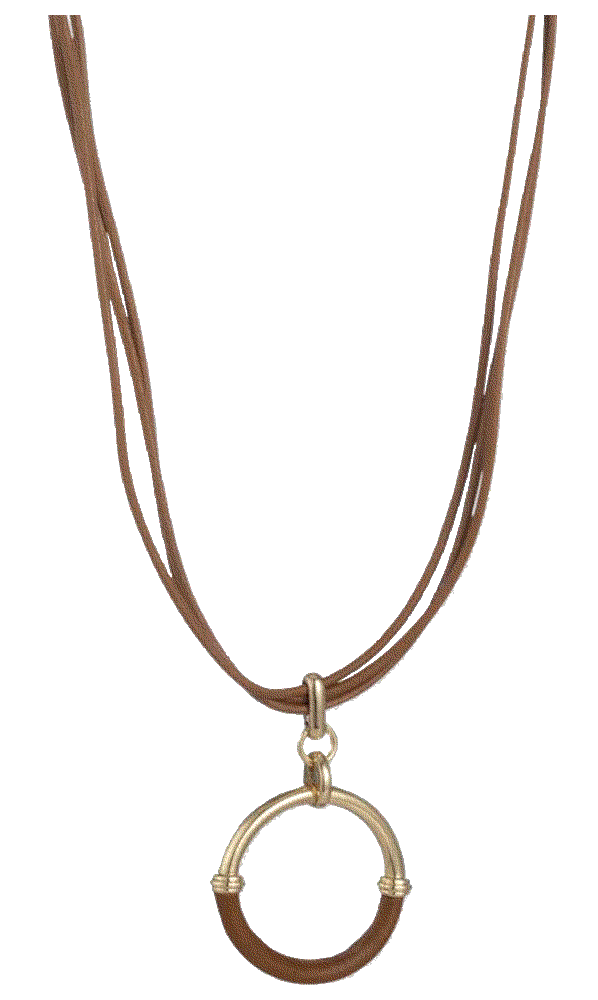 Gold-Tone Leather-Wrapped Ring Multi-Cord Pendant Necklace Ralph Lauren