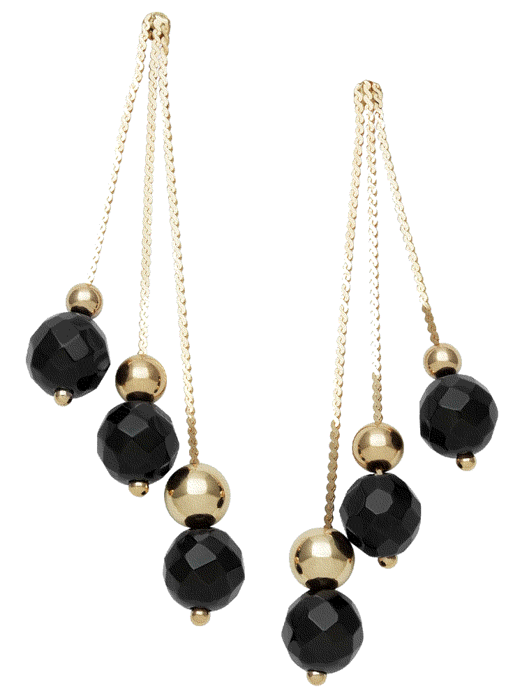 14k Gold Earrings, Faceted Onyx 3-Drop Earrings Macys