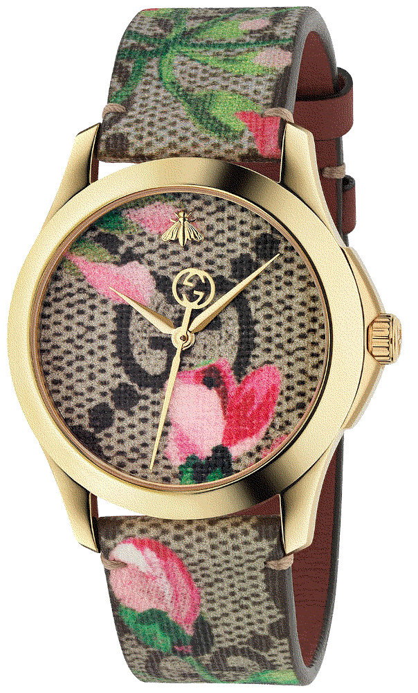 Swiss G-Timeless Pink Blooms Canvas Strap Watch 38mm Gucci