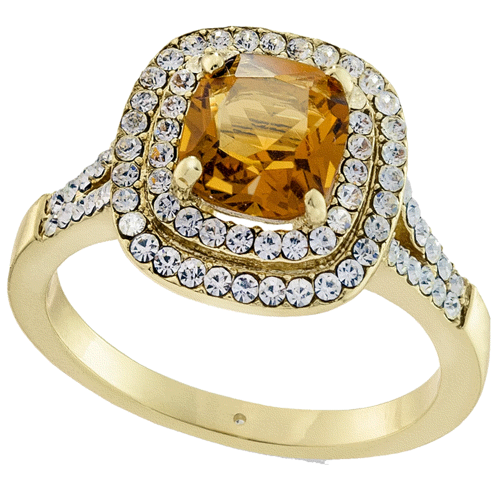 Gold Plated Pave Square Crystal Double Halo Ring Charter Club