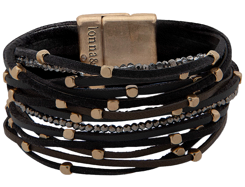 Gold-Tone Beaded Suede Multi-Row Magnetic Flex Bracelet Ionna & Lilly