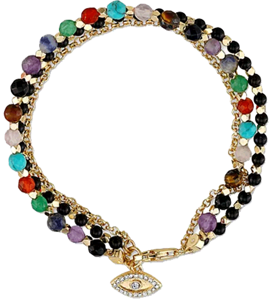 Triple Strand Multi-Bead Link Evil-Eye Charm in Gold-Tone Silver-Plate Macys