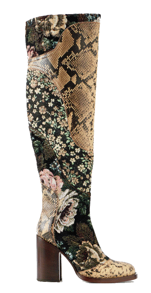 Leather and floral jacqaurd over the knee boots Dries-van-noten