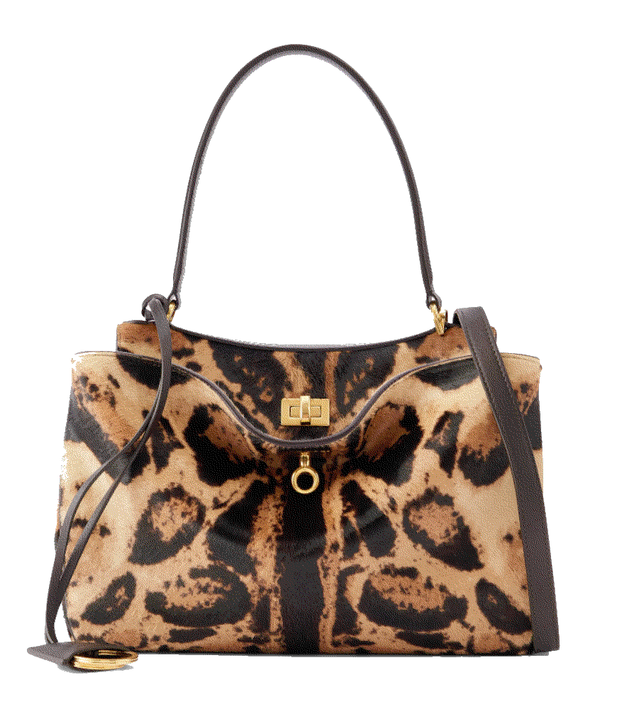 Rodeo leopard print leather trimmed pony hair shoulder bag Balenciaga