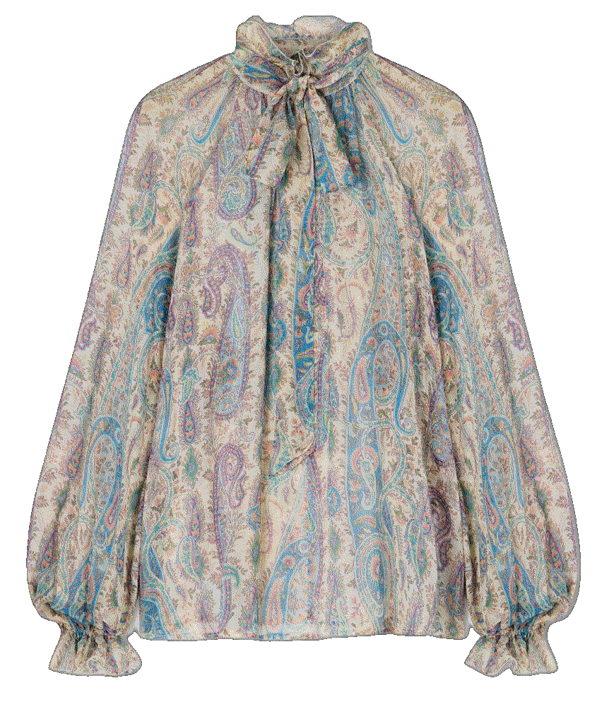 Pussy bow ruffled paisley print silk crepon blouse Etro