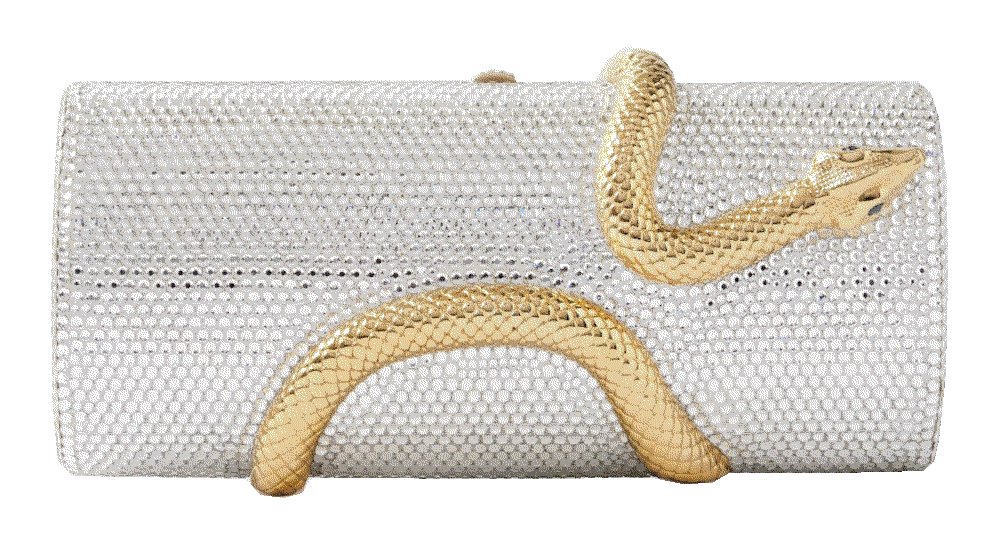 Snake crystal embellished gold and silver tone clutch Judith-leiber-couture