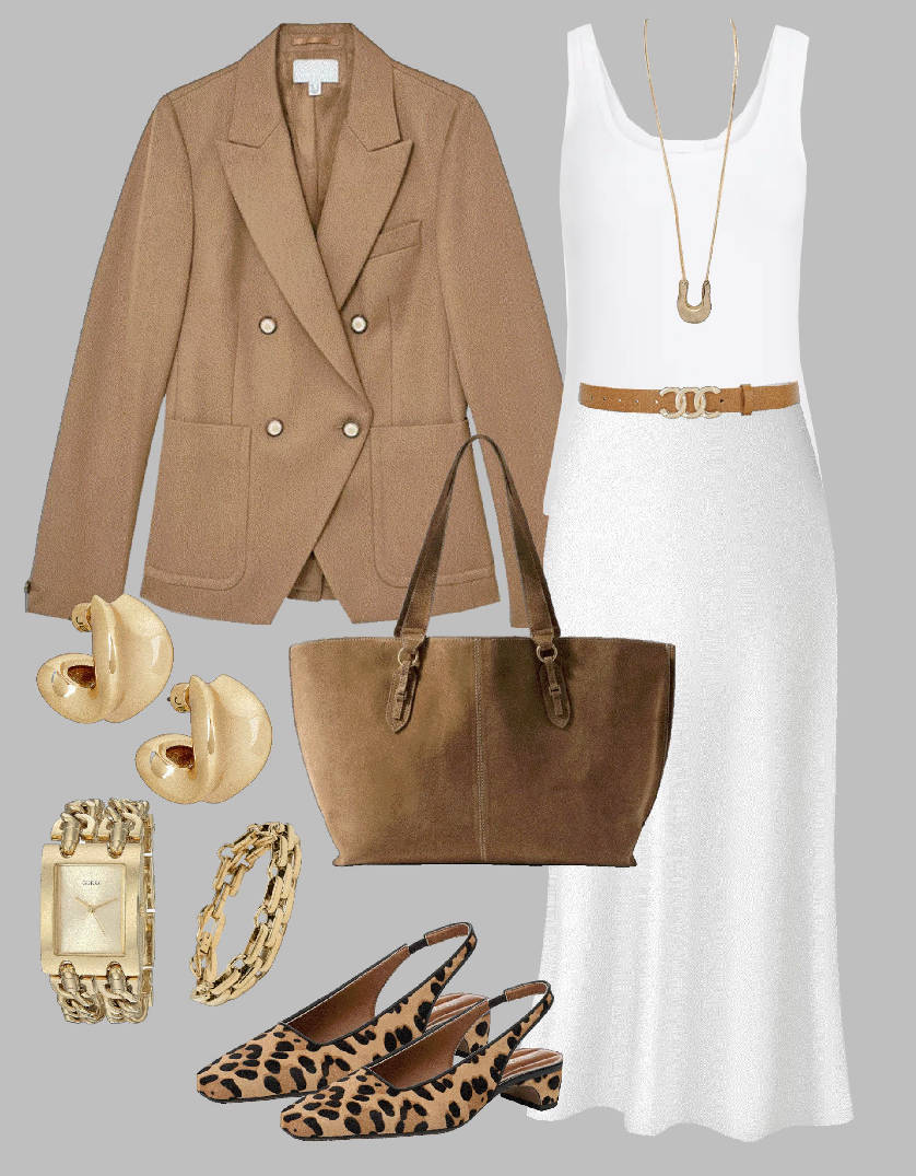 satin skirt and blazer outfit