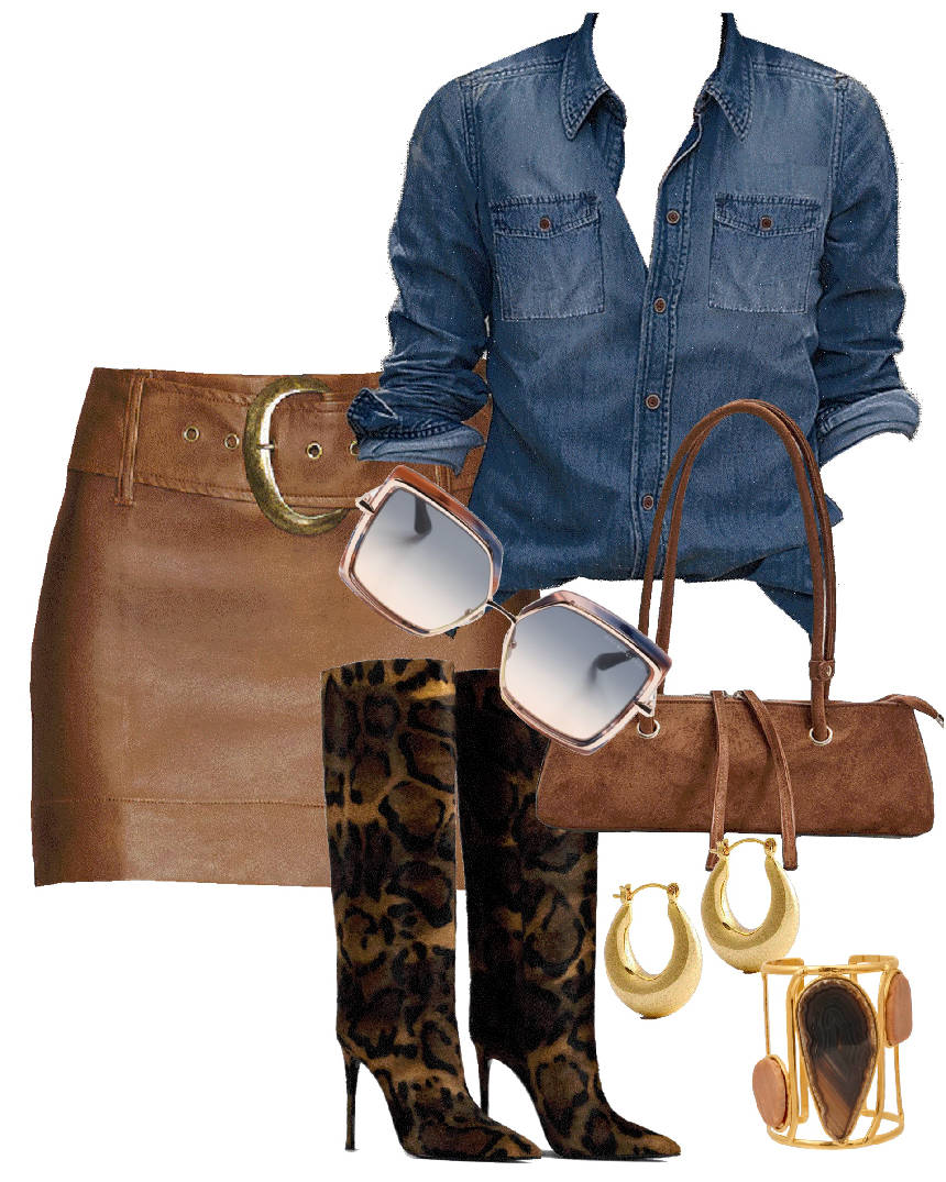 snake skin boots and mini skirt