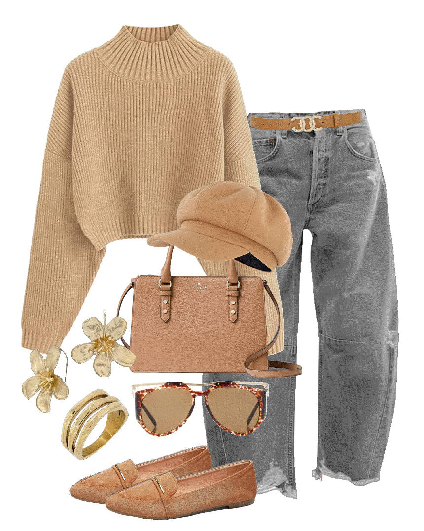 gray barrel jeans and sweater