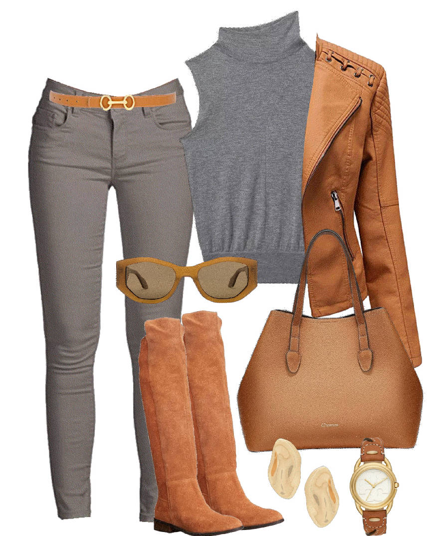 gray jeans and suede tan boots