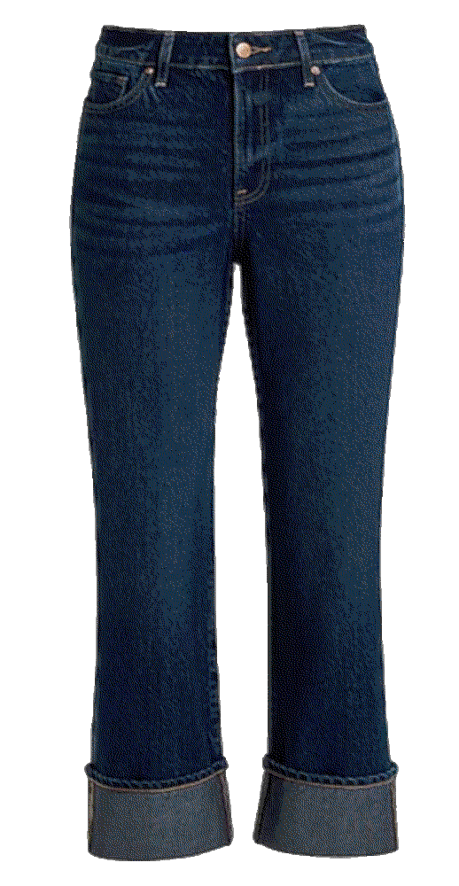 High waisted dark wash cuffed 50 50 rigid stretch straight ankle jean Express