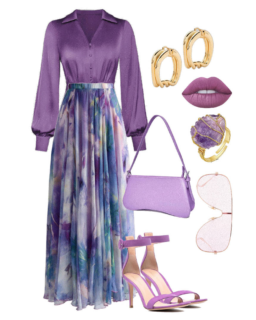 purple pleated maxi skirt