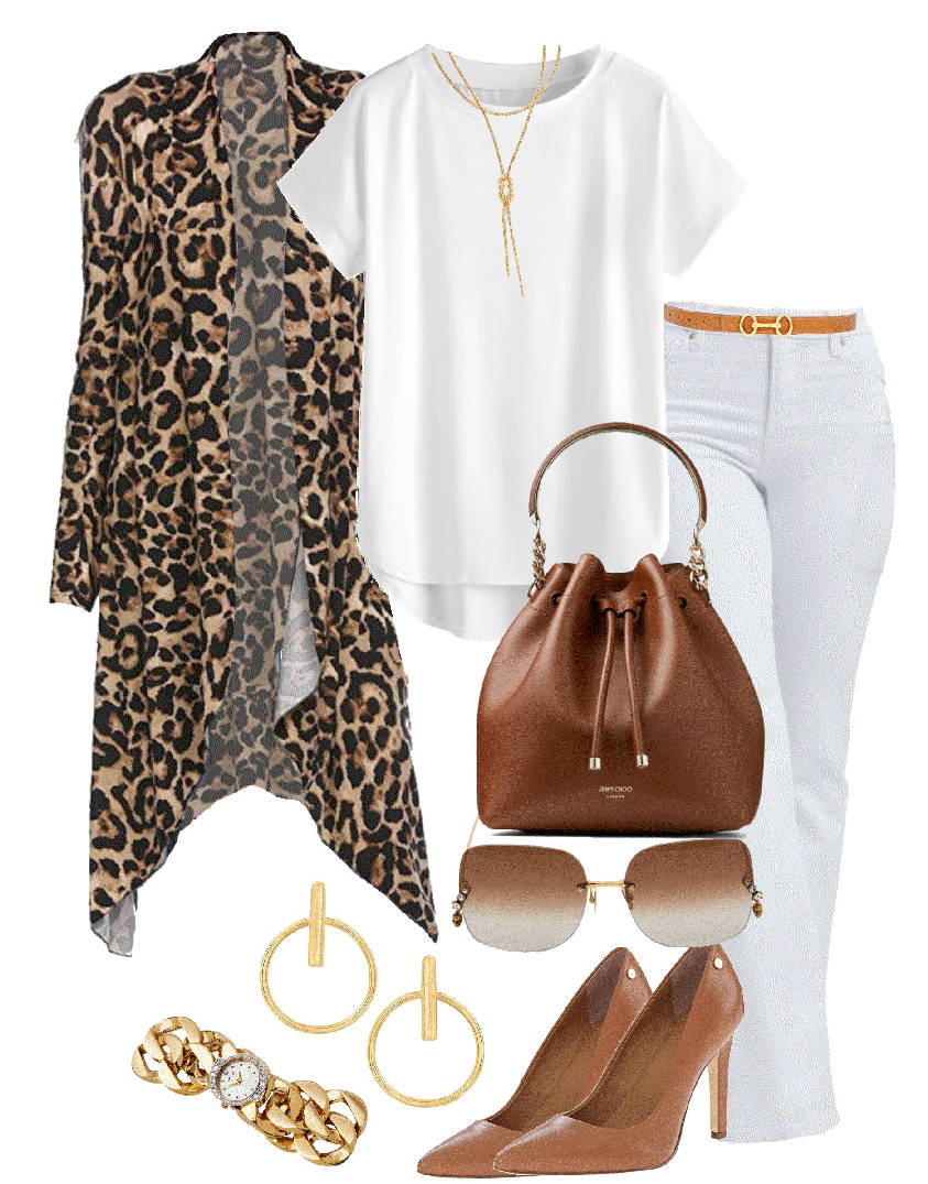 white jeans and animal print