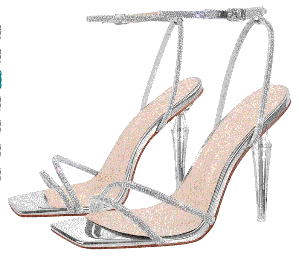 Square Toe Rhinestones Studded Sandals  Lishan