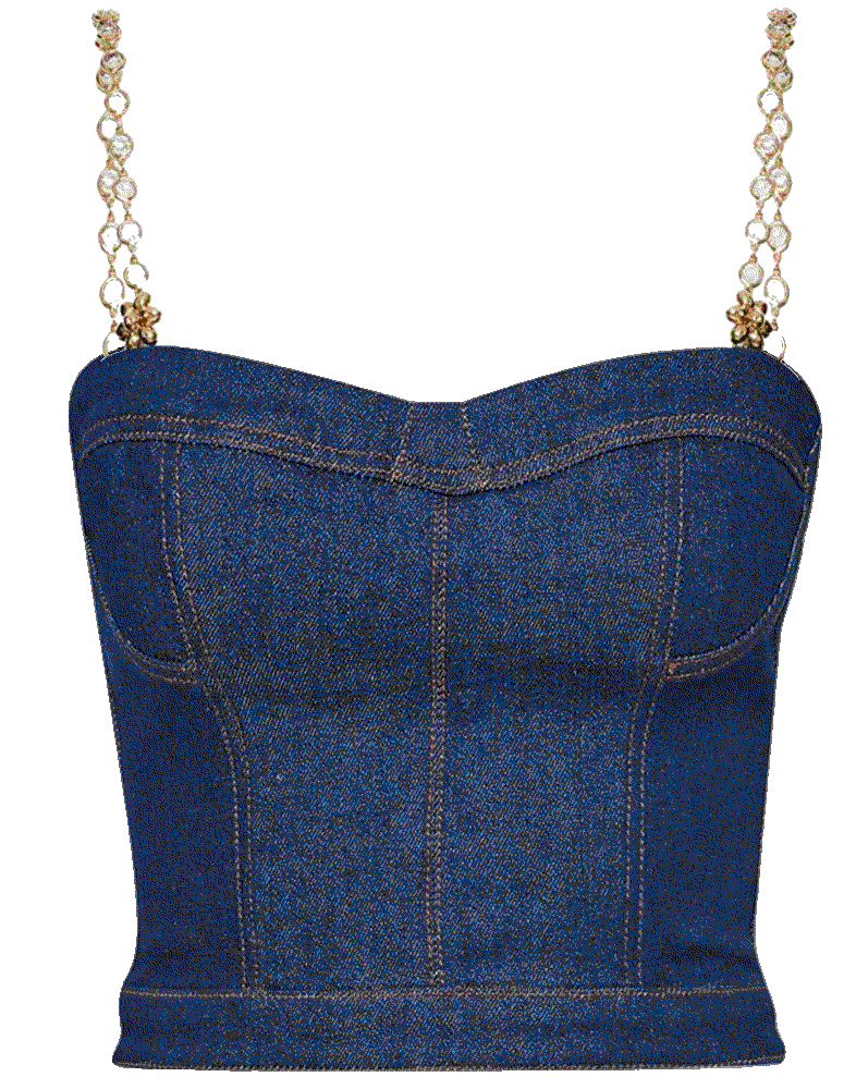 Oscar de la renta jewelled strap denim bustier top  Oscar De La Renta