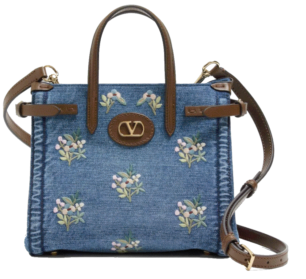 Antibes small embroidered denim shopping bag Valentino Garavani 
